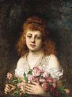 Alexei Alexeivich Harlamoff Auburn-haired Beauty with Bouqet of Roses painting